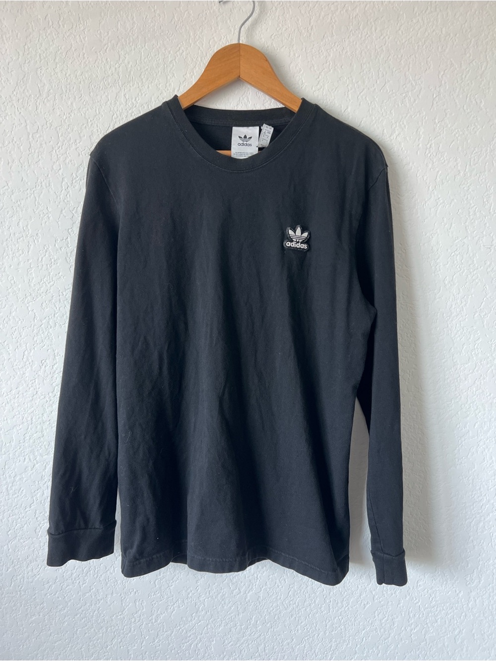 adidas Men's Black Long-Sleeve Trefoil Cotton Shirt